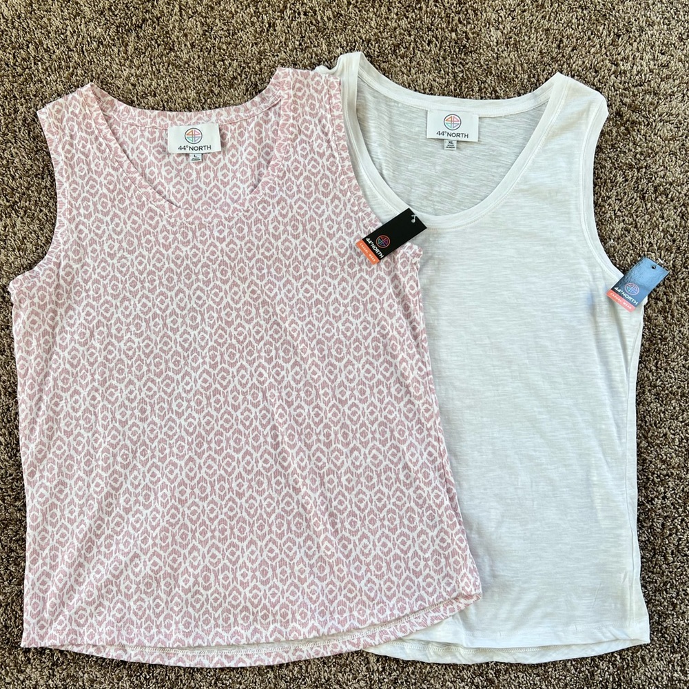 44 North Woman’s Tank Tops - Pink Shirt size L - White Shirt size XL